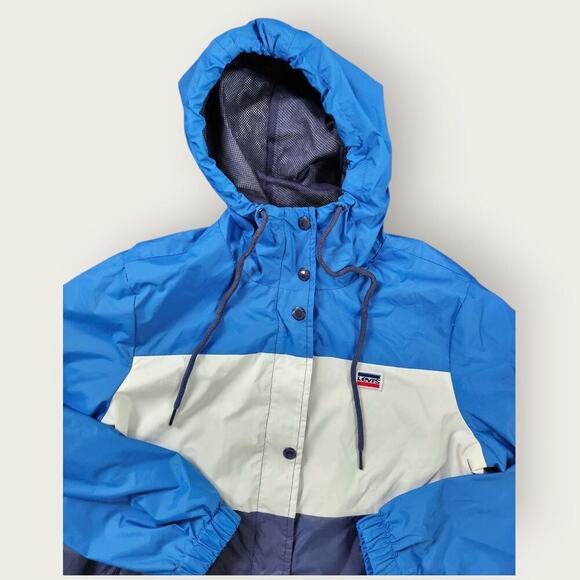 Levi's Wind Breaker Juniors Sz S Mesh Lined Hooded Full Zip/Snap Colorblock - Picture 2 of 9
